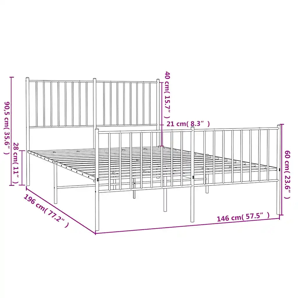 Giroletto con Testiera e Pediera-Struttura Letto Metallo Bianco 140x190 cm 459491