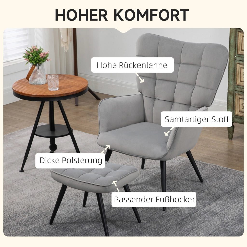 Poltrona relax con poggiapiedi ¨C Xylo ¨C Set 2 pezzi tessuto grigio