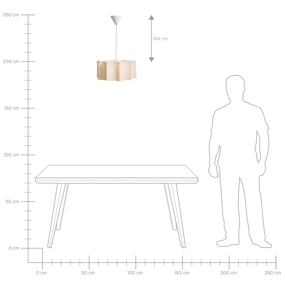 Lampada a sospensione con base in ferro bianco e beige chiaro e paralume in tessuto, stile moderno