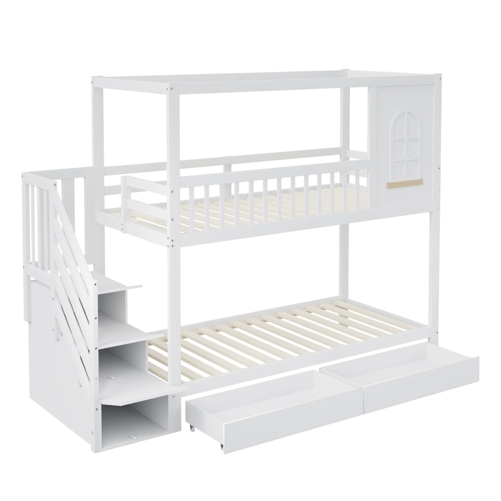 Letto a castello funzionale in legno bianco 90x200 cm