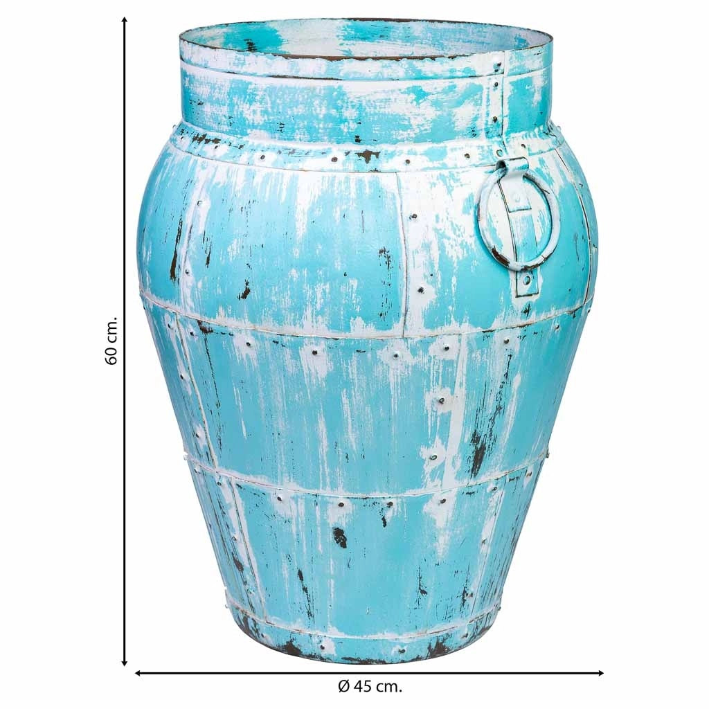 Vaso in metallo invecchiato blu 45x45x60h cm