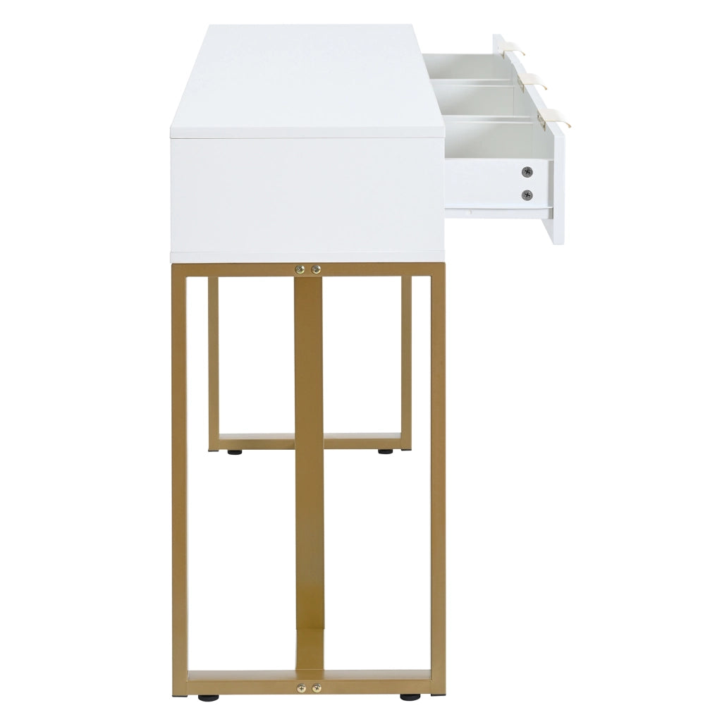 TAVOLO CONSOLLE con cassetti, bianco e oro, MDF