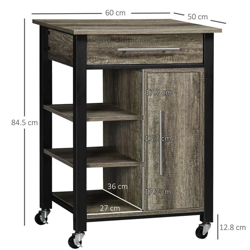 CARRELLO DA CUCINA PORTAVIVANDE CON RUOTE  60X50X84.5CM MARRONE SCURO