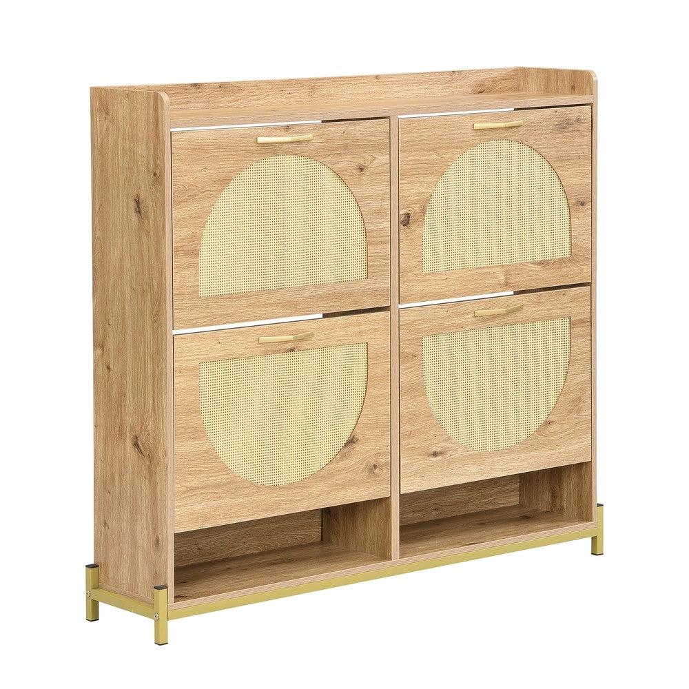 Scarpiera in Legno con Ante in Rattan e Ripiani ¨C MINIMAL ¨C 4 Ante, Metallo