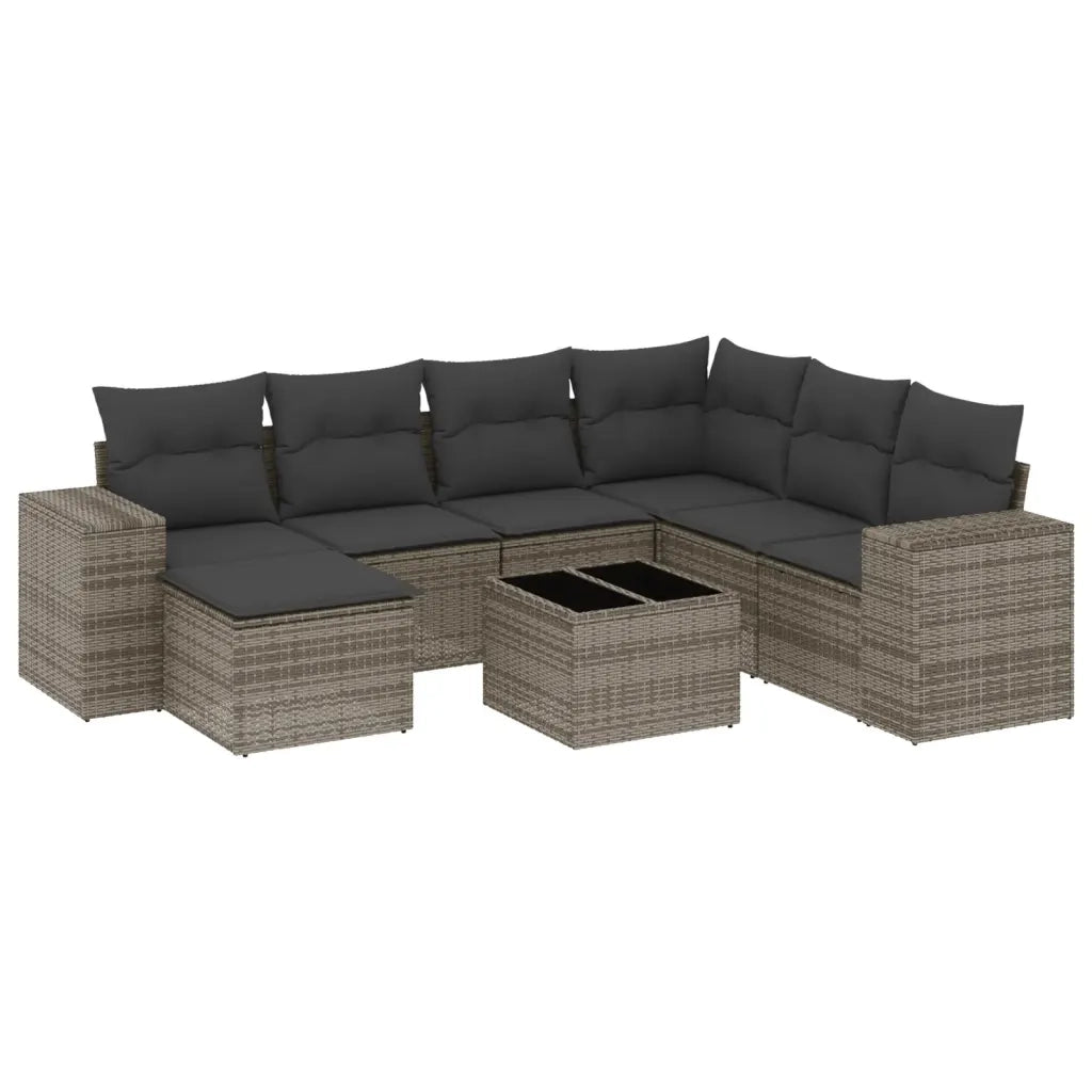 Set Divano da Giardino 8 pz con Cuscini Grigio in Polyrattan 3222909