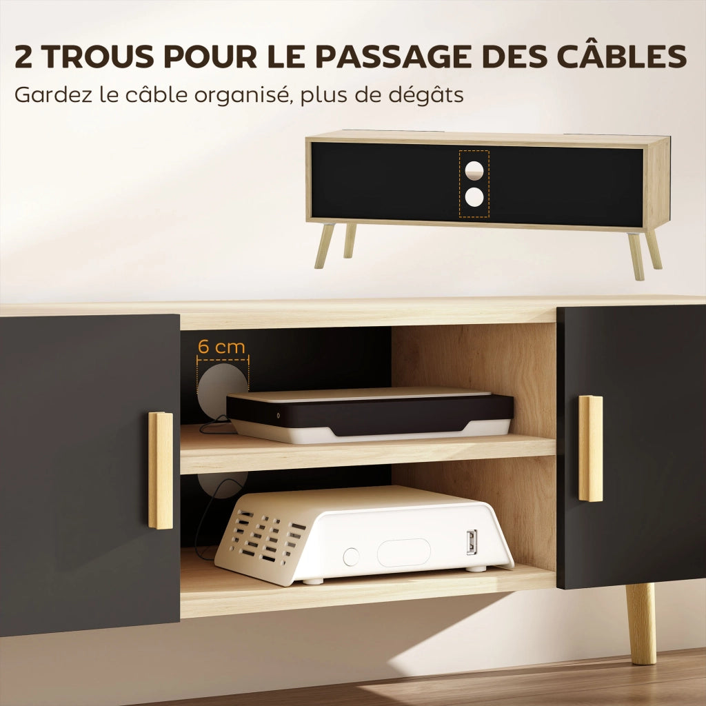 Mobile TV in legno con ripiani, 2 ante e passacavi ¨C zephmum ¨C rovere 50 pollici