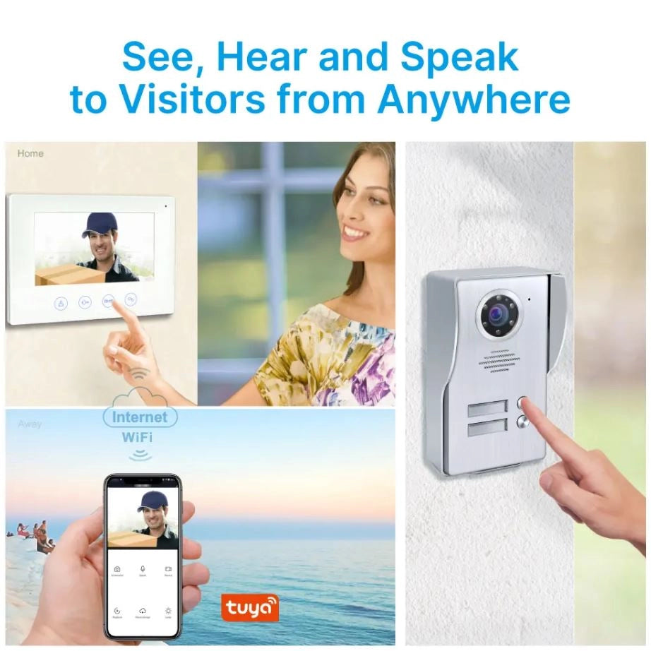 Kit Videocitofono Bifamiliare 2 Monitor 7 Pollici WiFi 2 Bussate Gestibile da app Tuya SmartLife