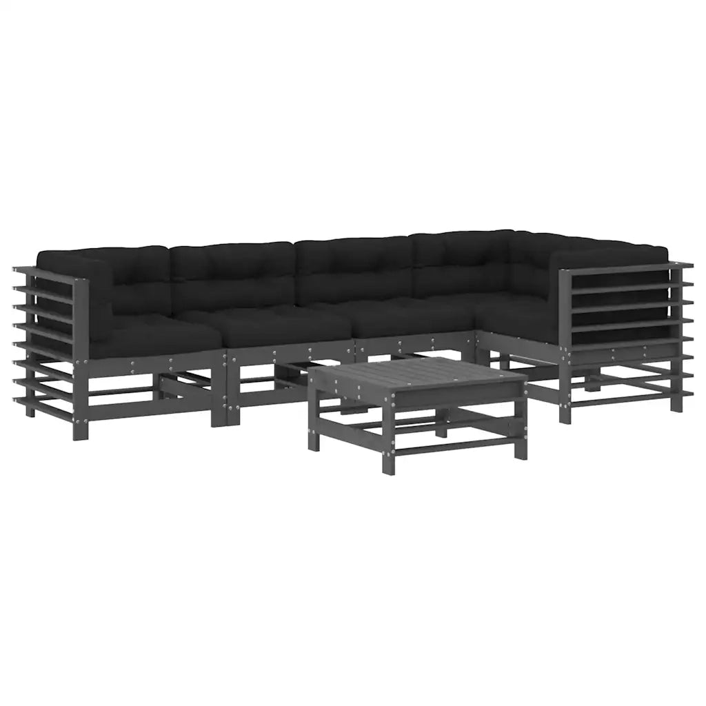 Set Divani da Giardino 6pz con Cuscini in Legno Massello Grigiocod mxl 125232