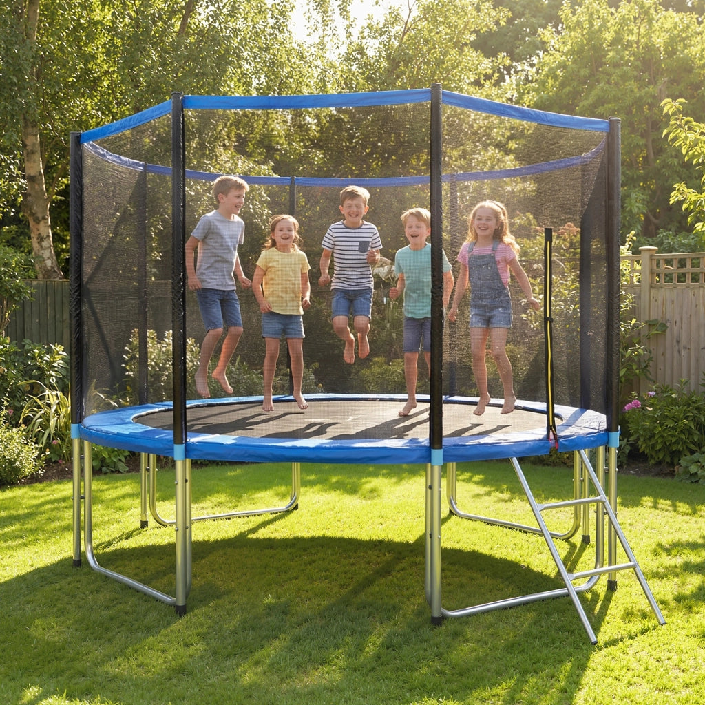 Trampolino Esterno per Bambini con Rete di Sicurezza e Scala ¨C Zephmum ¨C ?366 cm Blu