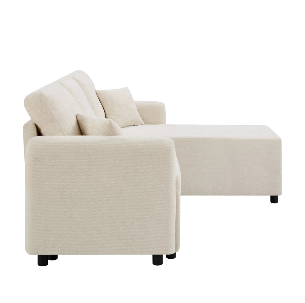 Divano angolare 187,5x144x85,5 cm in ciniglia beige chiaro con 2 cuscini -