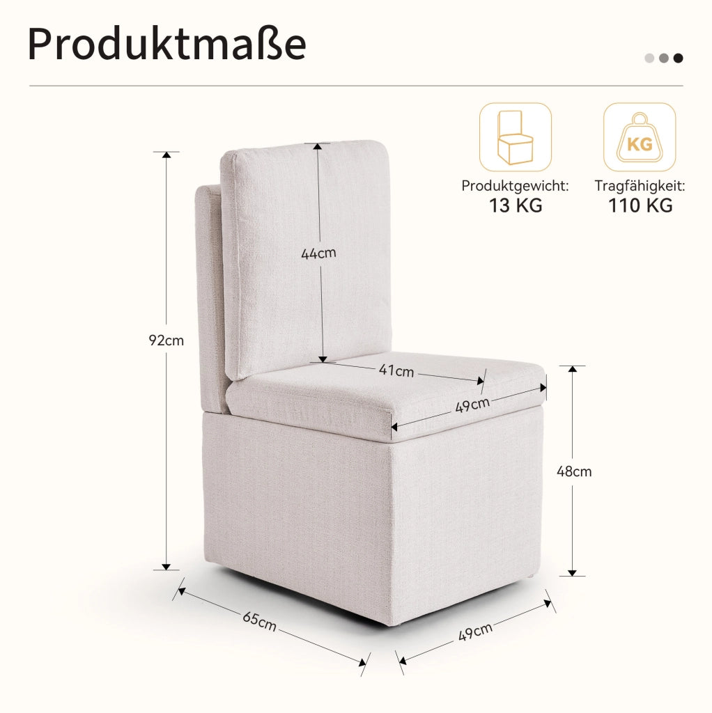 Sedia imbottita girevole con vano contenitore e ruote, grigio beige