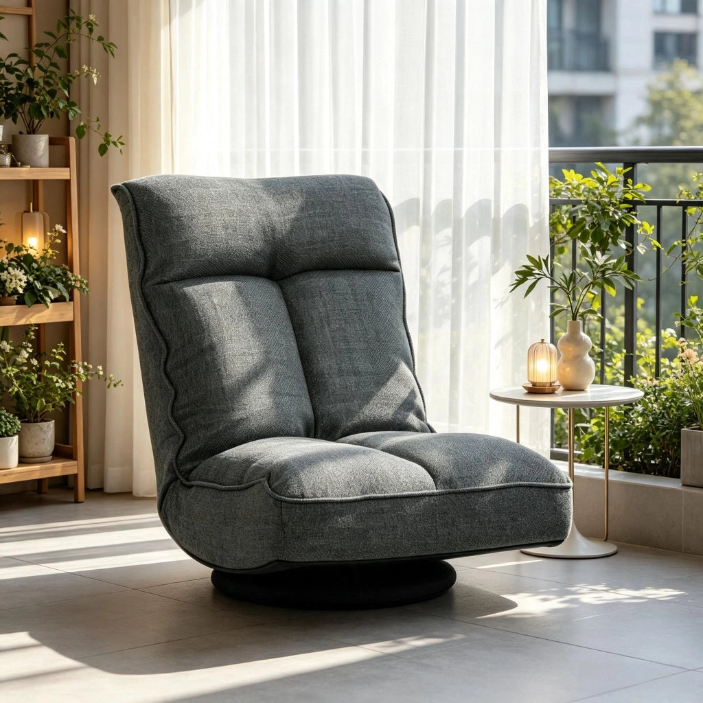 POLTRONA Girevole e Reclinabile 58x107x79 cm Lino Grigio