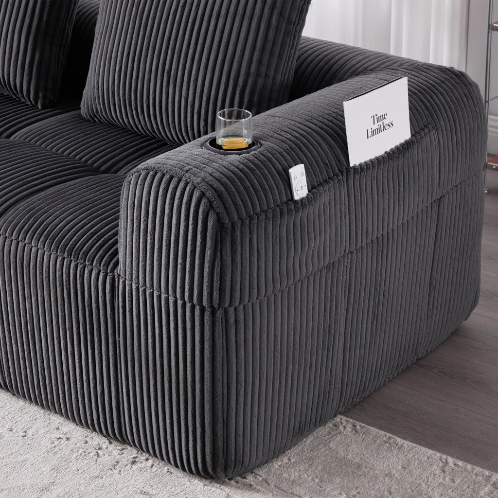 Divano Compatto in Tessuto a Coste con Cuscini ¨C MINIMAL ¨C Grigio Scuro
