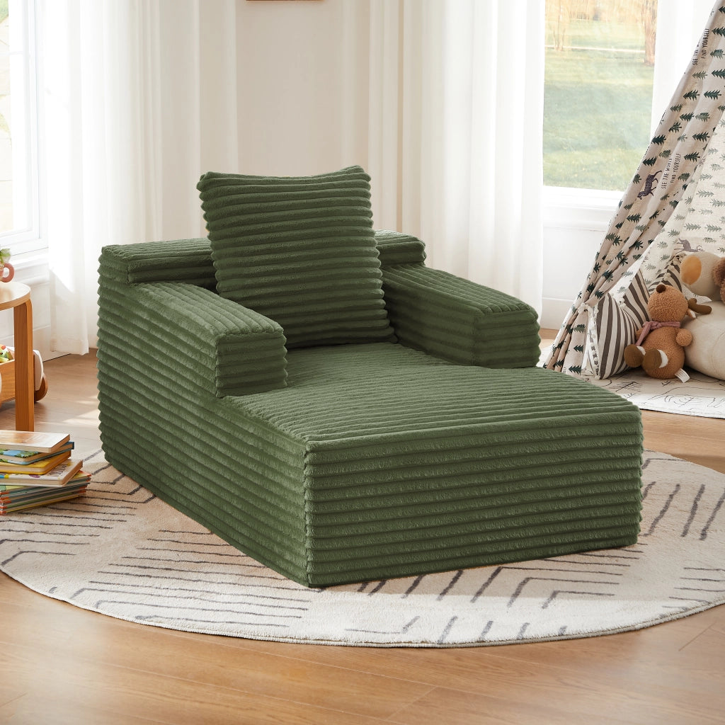 Chaise longue in velluto a coste con imbottitura in schiuma e molle insacchettate senza montaggio verde per soggiorno ufficio