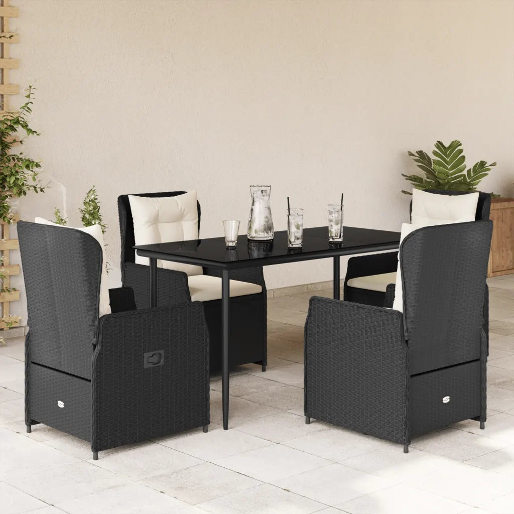 Set da Pranzo da Giardino 5 pz Nero con Cuscini in Polyrattan 3262828