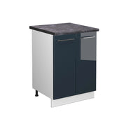 Mobiletto base cucina Fame-Line Blu scuro lucido/Bianco 60 cm, PL Antracite Vicco