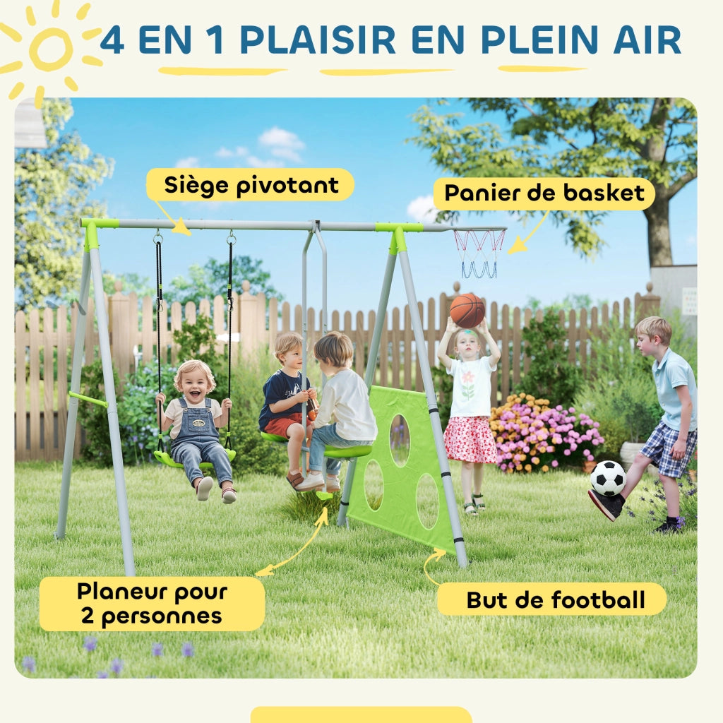 Altalena Porticato per Bambini 4 in 1 con Sedili, Cesto Basket e Porta Calcio ¨C zephmum ¨C 135 kg