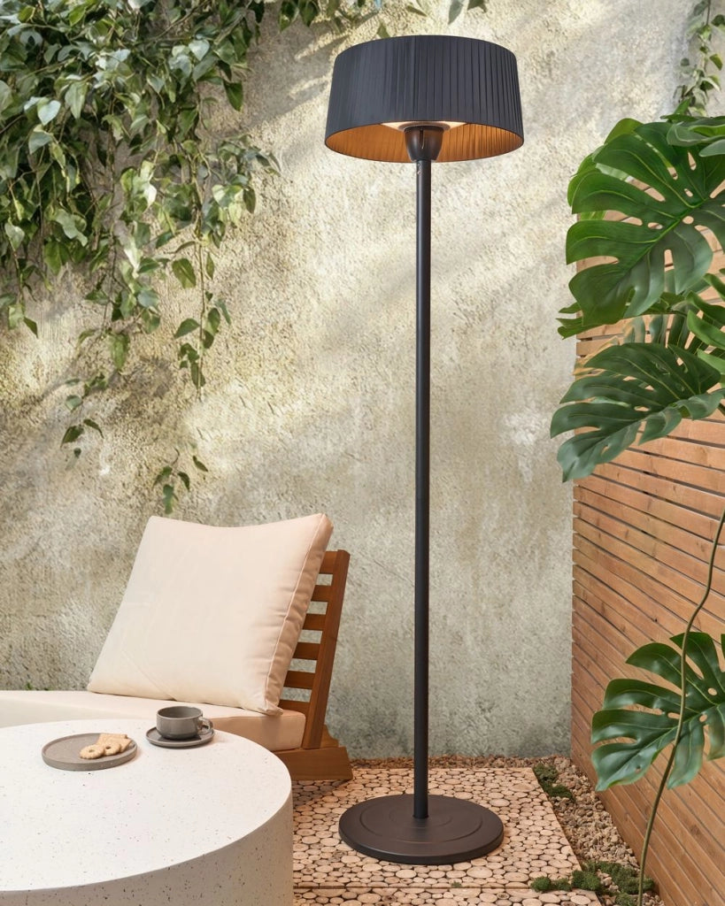 Riscaldatore elettrico per patio in acciaio nero da 1500 W, indipendente, accessori da giardino