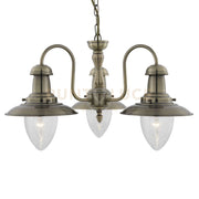 Fisherman II 3Lt Pendant - Ottone antico e vetro trasparente seminato
