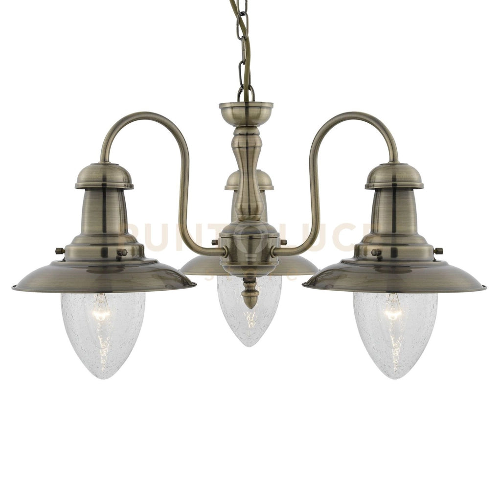 Fisherman II 3Lt Pendant - Ottone antico e vetro trasparente seminato