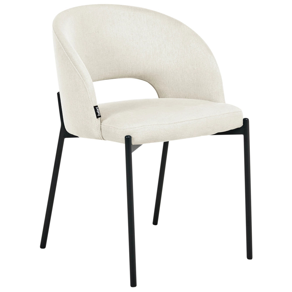 Set di 2 sedie da pranzo tessuto beige chiaro e metallo braccioli e schienale con apertura moderna industriale