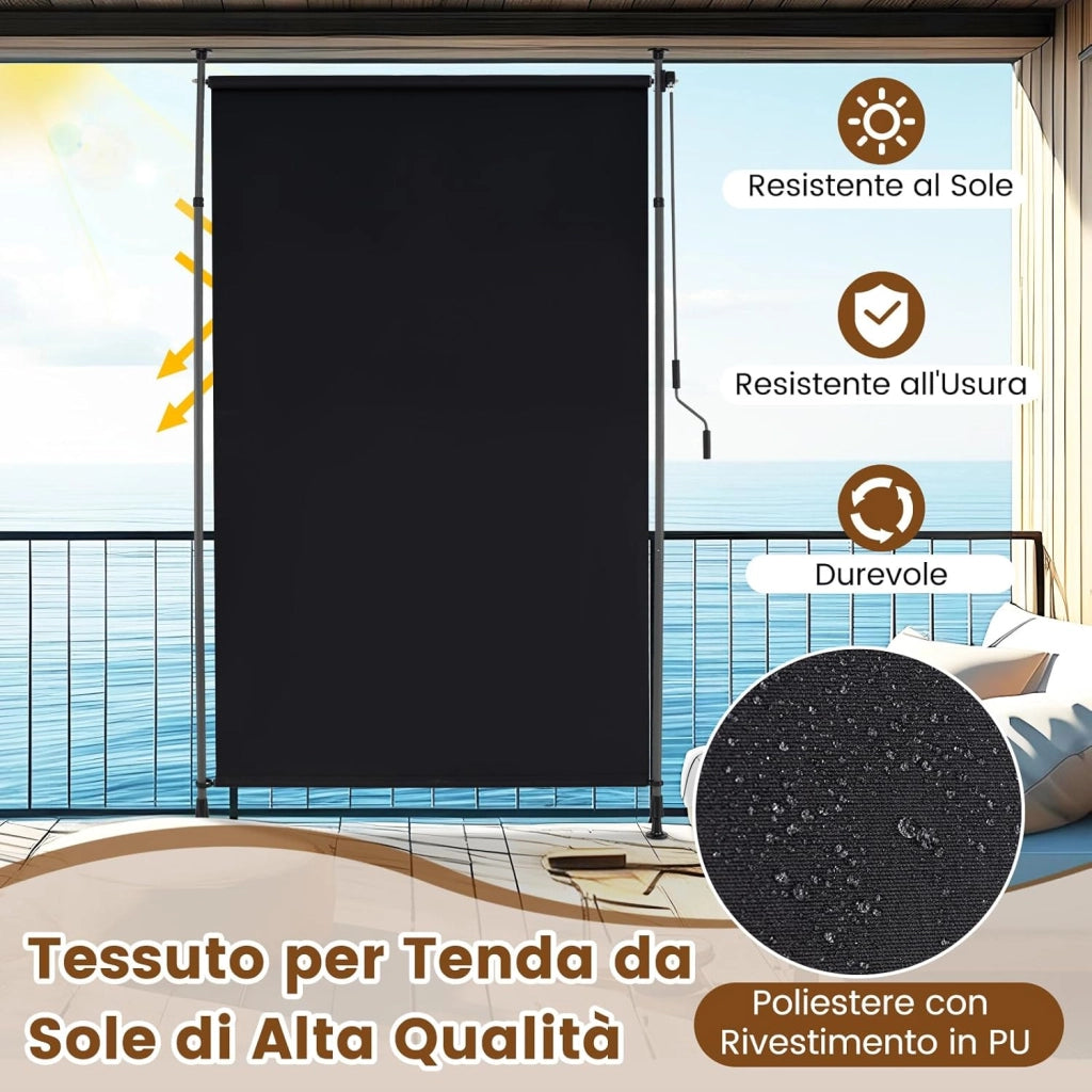 Tenda da Sole Verticale 150/200/250 cm, Tenda da Sole per Esterno Regolabile in Altezza con Manovella senza Foratura, Schermo per Privacy per Balcone, Piscina e Giardino (150 cm)
