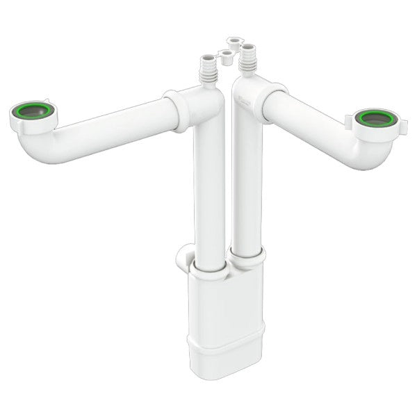 SIFONE SCARICO 2 VIE SENZA PILETTA ISPEZIONABILE PER LAVELLO IN ACCIAIO INOX E CERAMICA CON 2 ATTACC - 11/2 X ø40 MM  - BON
