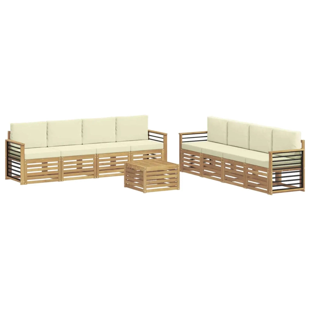 Set divani con cuscino 9 pcs Bianco e Crema Poliestere 3391605