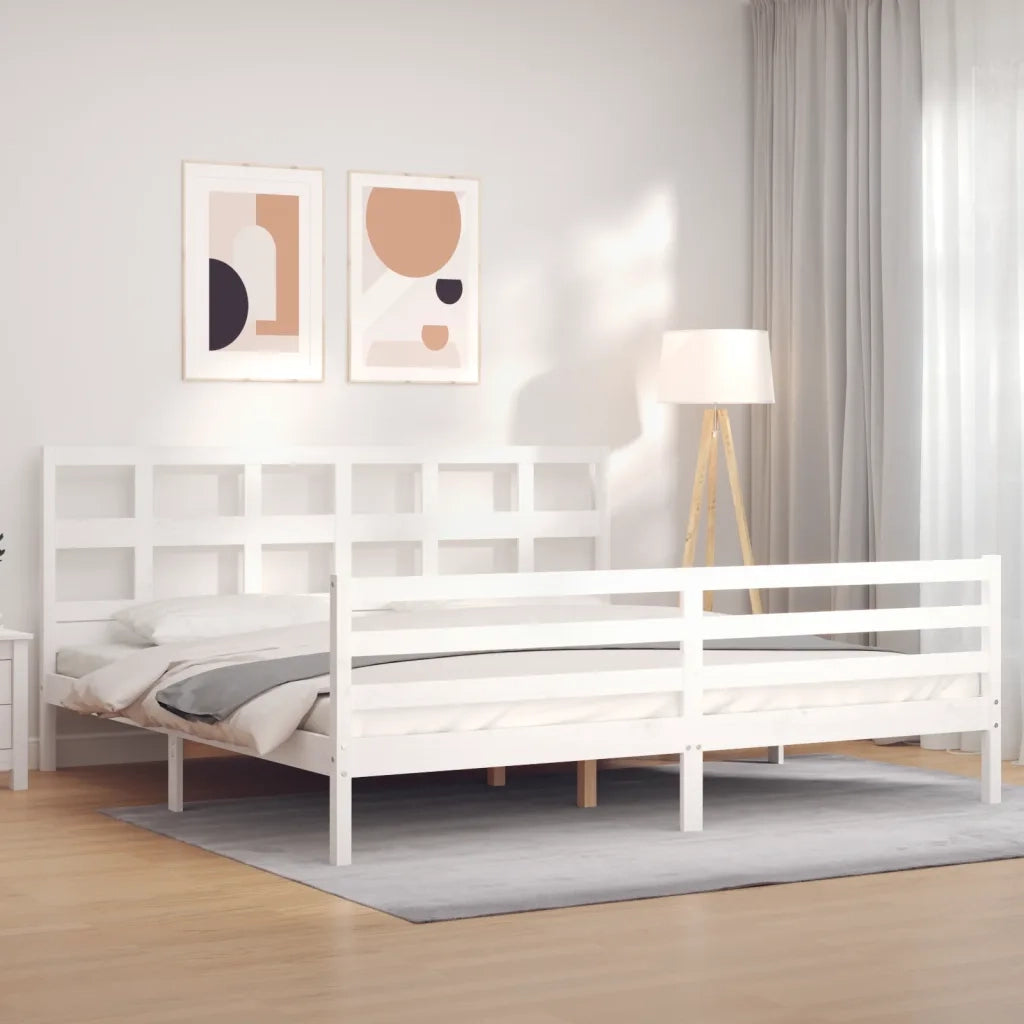 Giroletto con Testiera-Struttura Letto con testiera Bianco 200x200 cm in Legno Massello 784134