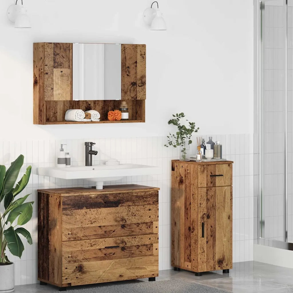 Set di mobili per il bagno con cassetto 3 pcs Legno vecchio