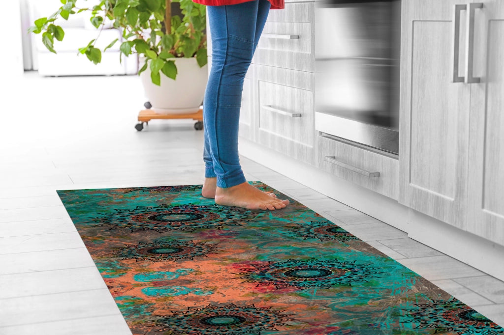 Tappeto passatoia fantasia made in Italy antiscivolo lavabile aderente Mandala Ottanio - 50x500 cm