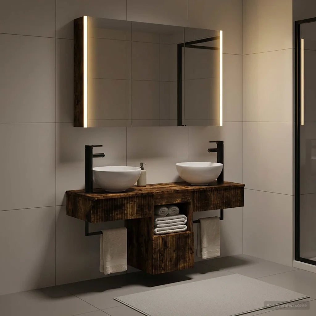 Set di Armadi da Bagno 4 pcs Rovere Fumo 103,5 x 15,5 x 70 cm 3406267