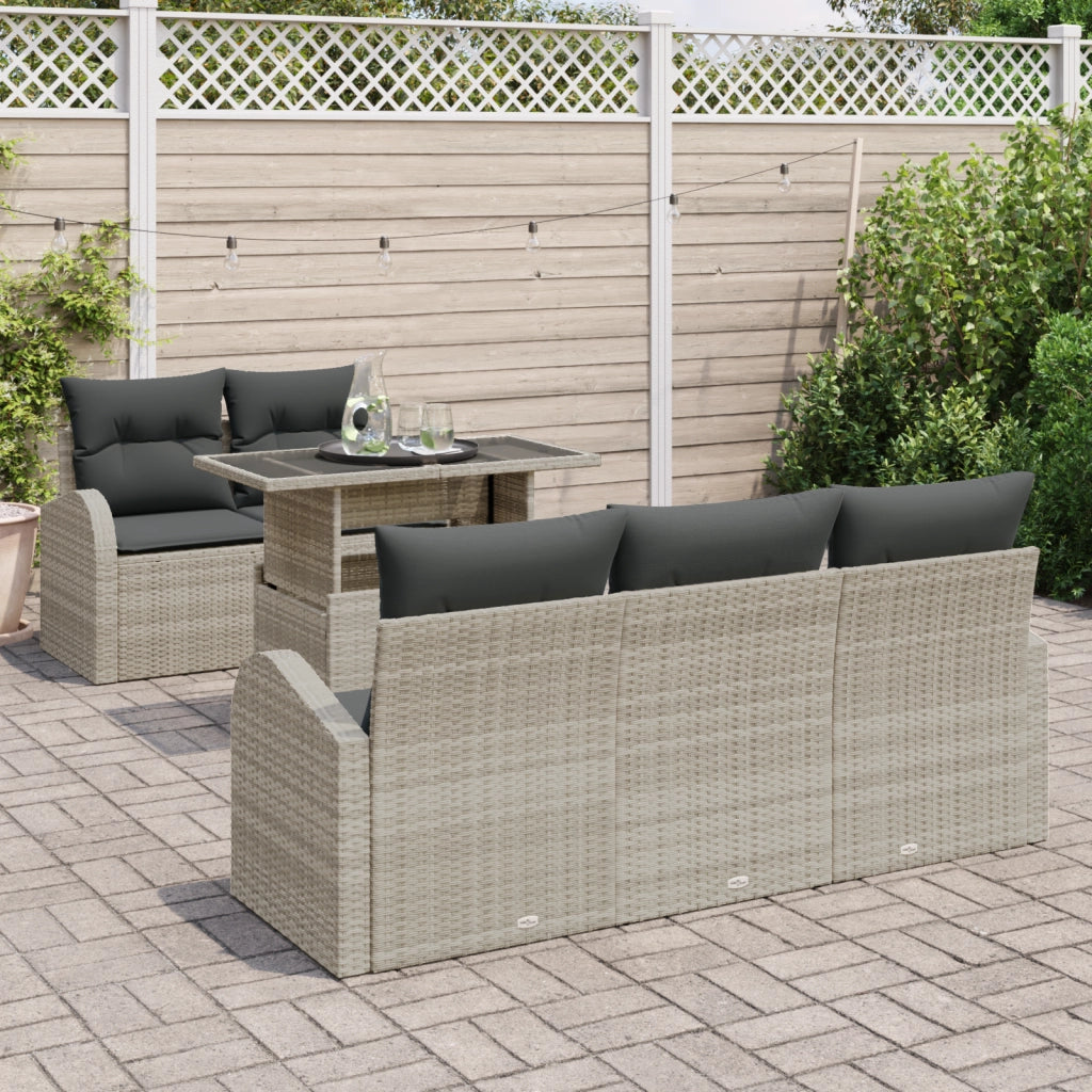 Set Divano da Giardino vitaXL 6 Pezzi con Cuscini Grigio Chiaro Rattan PE