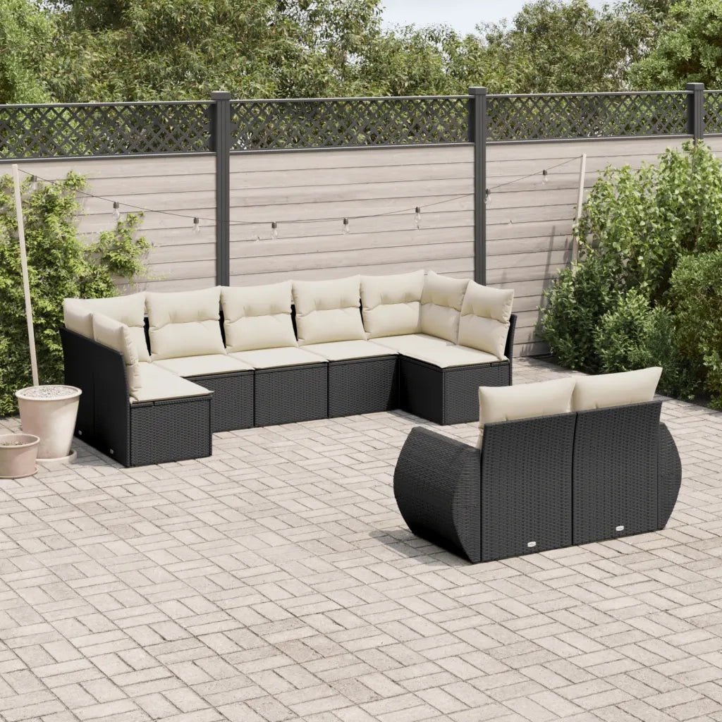 Set Divani da Giardino 9 pz con Cuscini Nero in Polyrattan 3221815