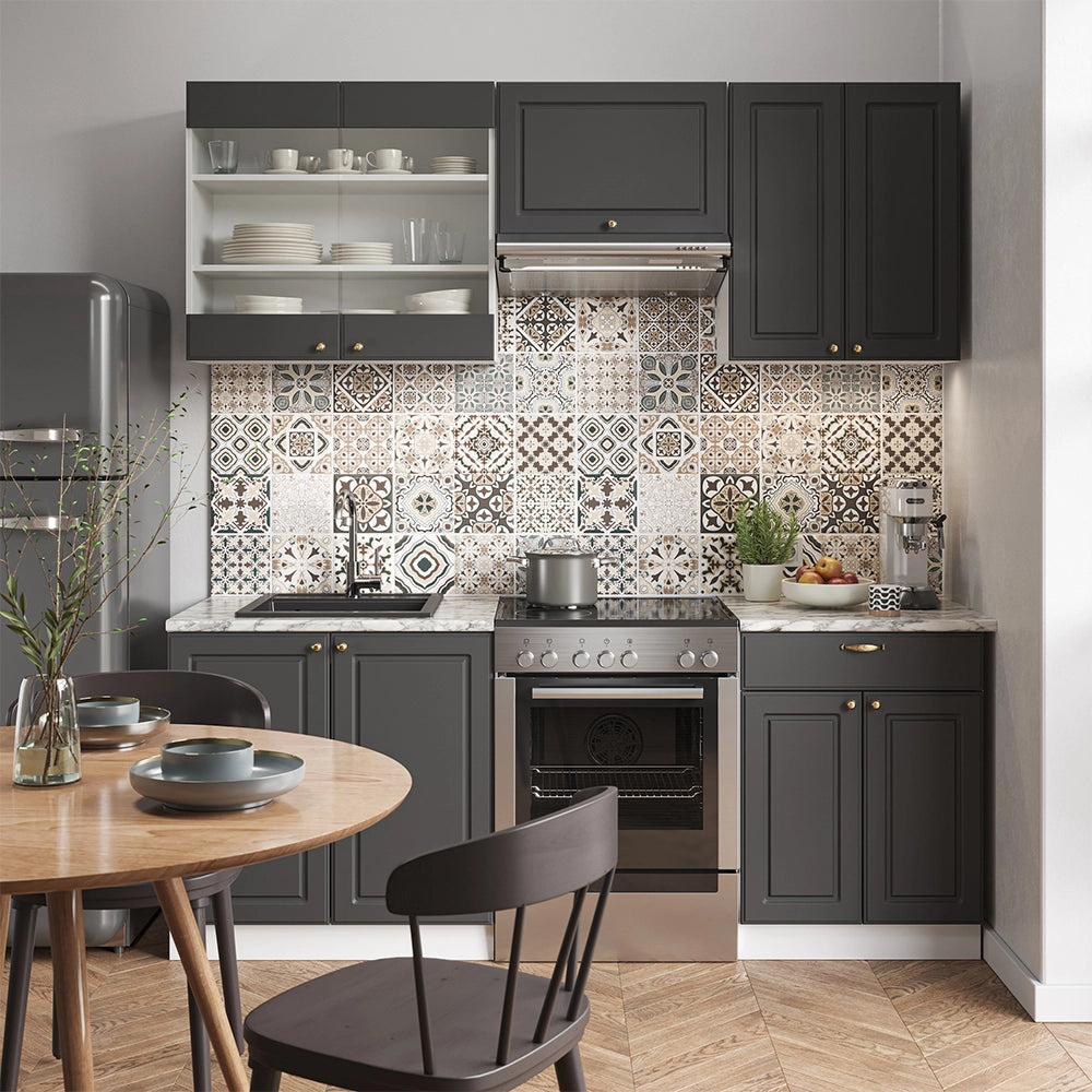 Cucina componibile Fame-Line Antracite-oro/Bianco 200 cm, PL Antracite Vicco
