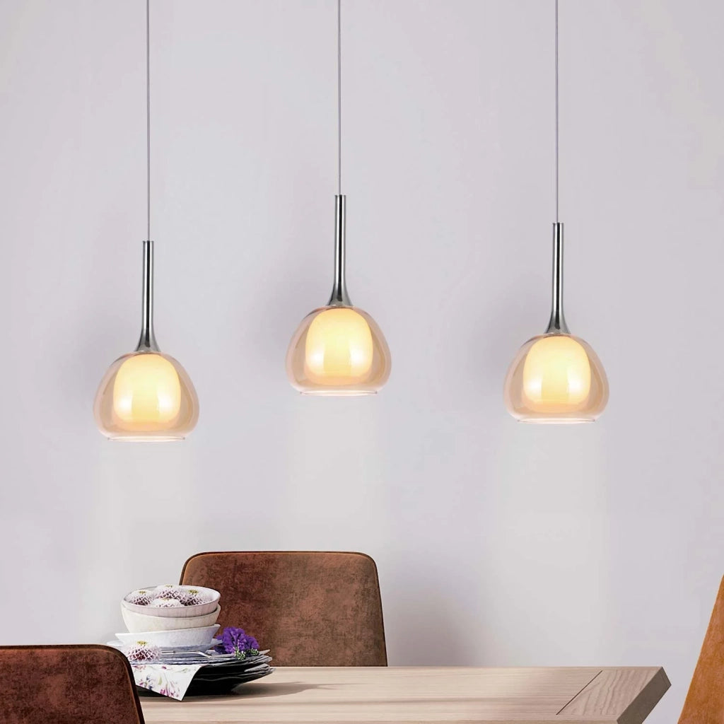 LÚZETE - LAMPADA DA SOFFITTO A 3 LUCI VETRO ESTERNO AMBRA INTERNO BIANCO INTERNO BIANCO NOLINA