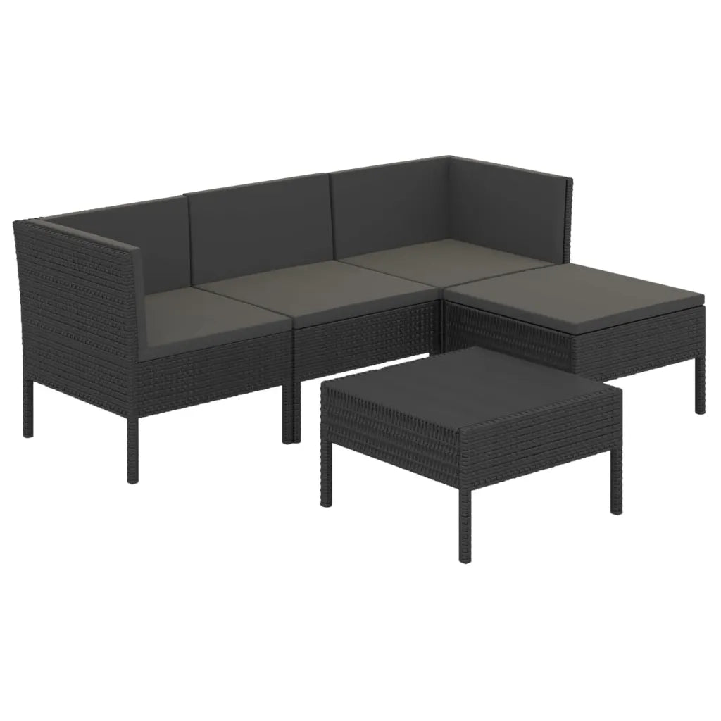 Set Divani da Giardino 5 pz con Cuscini in Polyrattan Nero 3094377