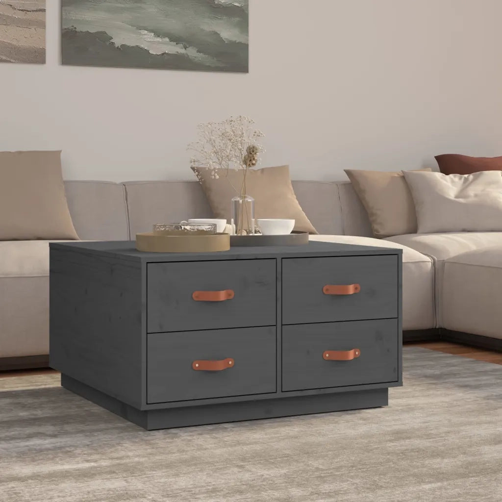 Tavolino da Salotto-Tavolino da soggiorno Grigio 80x80x45 cm Legno Massello di Pino