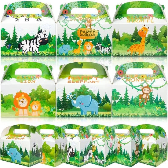 Scatole per cibo con tema animale - 12 pezzi - Scatole per picnic in cartone - Scatola di regalo - Scatola per acqua per bambini - Scatola per festa - Dimensioni 16x9,5x9,5 cm - Scatole per trattamenti