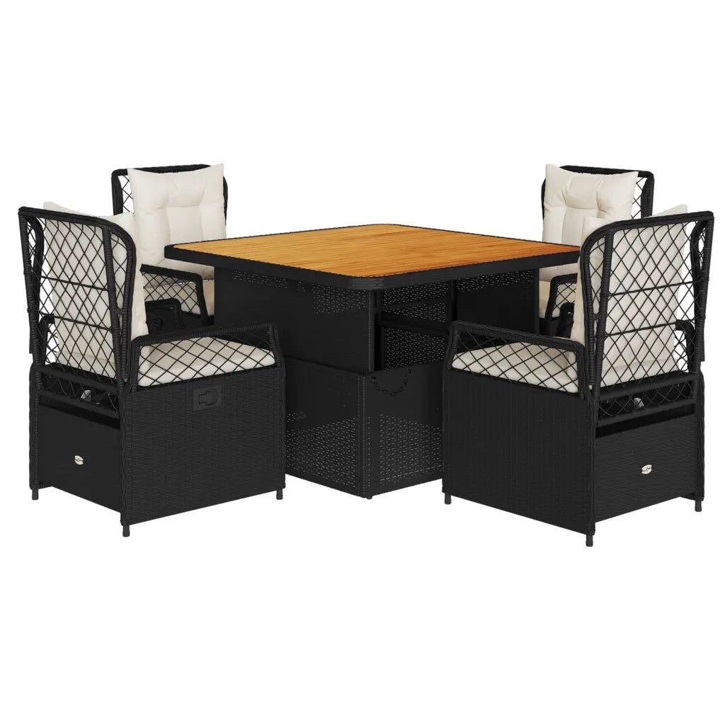 Set da Pranzo da Giardino 5 pz Nero con Cuscini in Polyrattancod mxl 117149