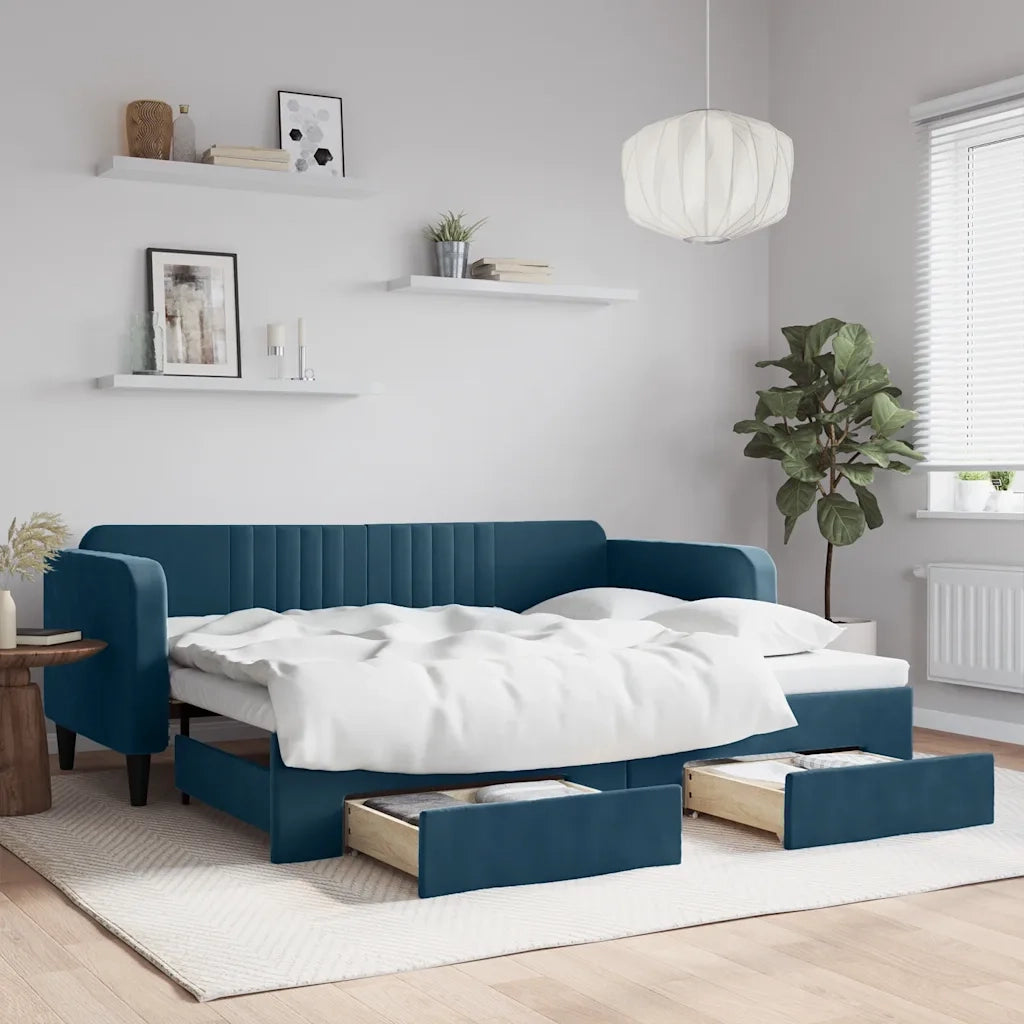 Divano Letto Estraibile con Cassetti Blu 90x200 cm in Velluto 3197110