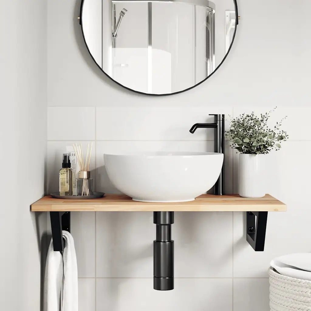 Ripiano a Parete per Lavabo in Acciaio e Massello di Acacia 3302667
