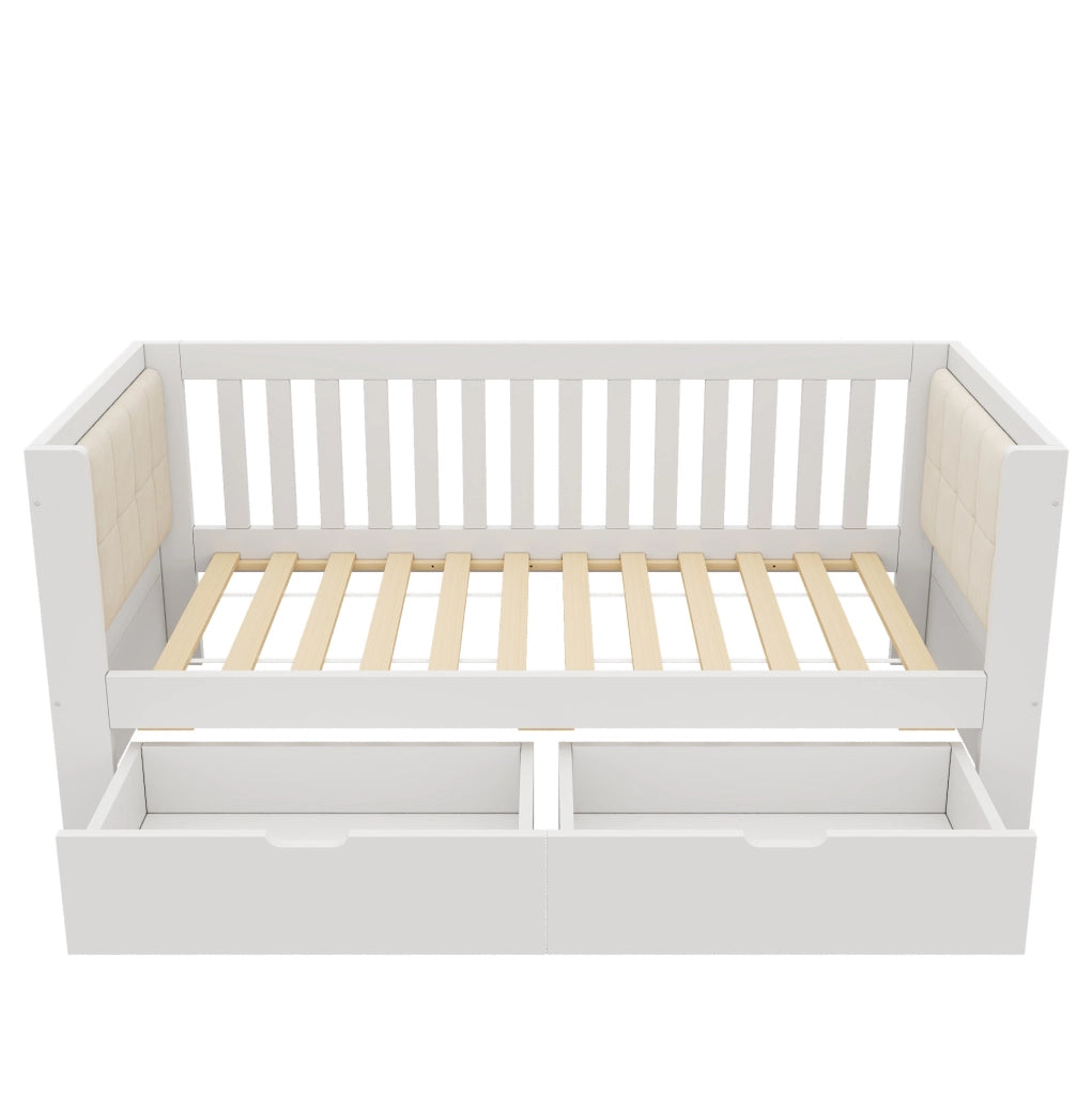 Letto da giorno con 2 cassetti 90x190 cm in legno di pino e compensato; bianco
