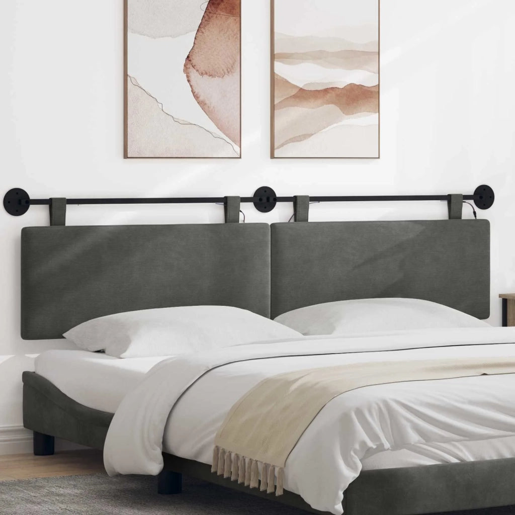 Testiera sospesa Con luce LED Grigio Scuro Tessuto in Cords