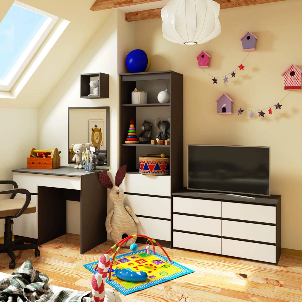 Cassettiera CL100 compatta AKORD Grigia Grafite 100 cm 6 cassetti inserto frontale Bianco 100x35x57 cm