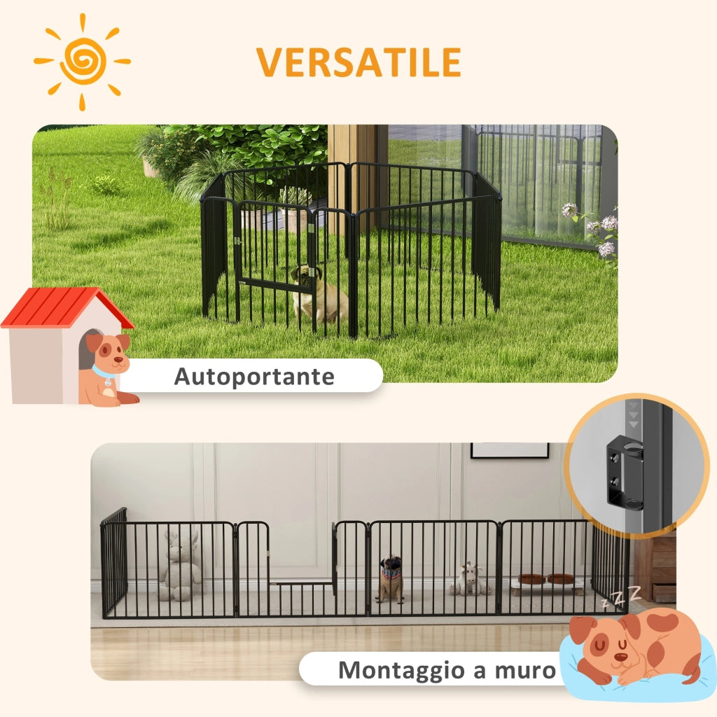 Recinto per Cani Modulabile 6 Pannelli ¨C Zephmum ¨C Acciaio Nero 164x83x60 cm