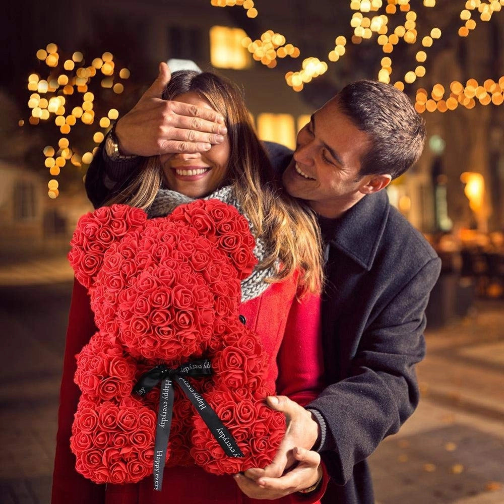 Trade Shop - Orsacchiotto Orsetto Orso Di Rose Con Fiori Artificiali Da 25cm San Valentino -