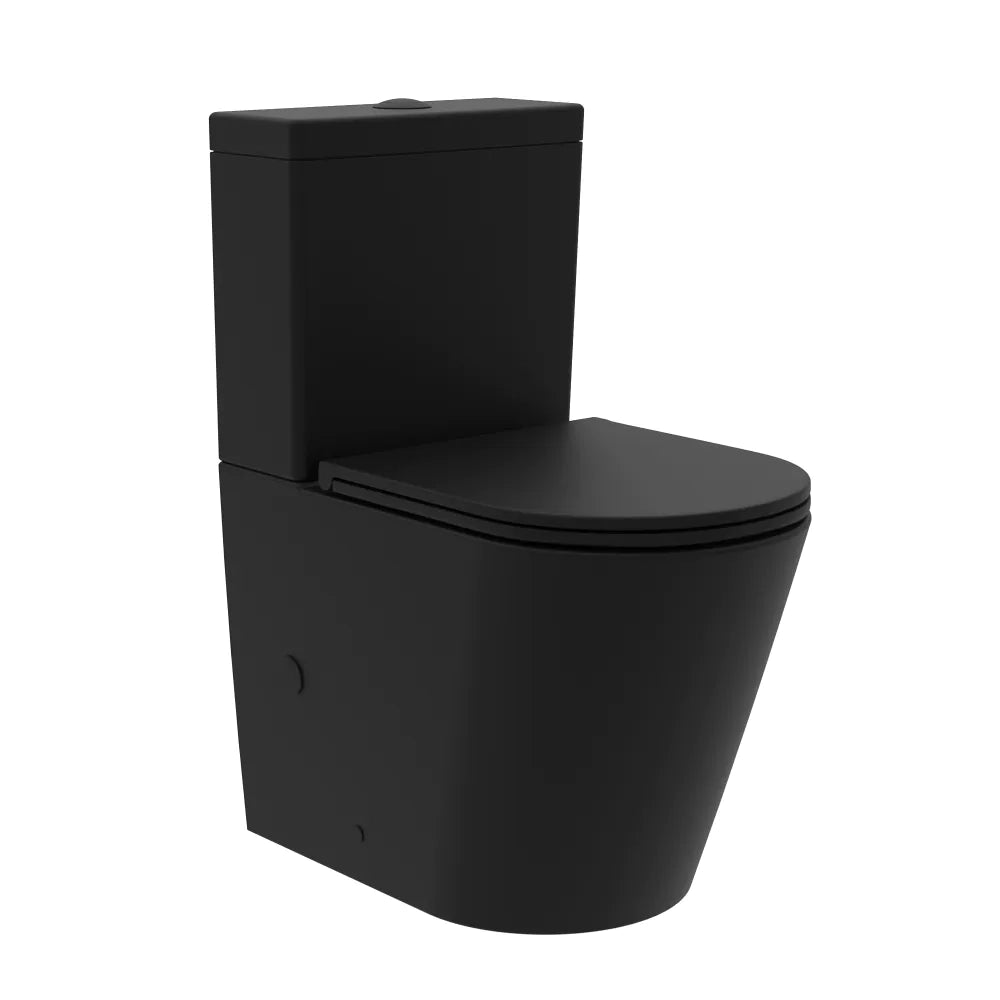 Vaso filomuro monoblocco rimless con cassetta e sedile copri-wc nero opaco | Vienna
