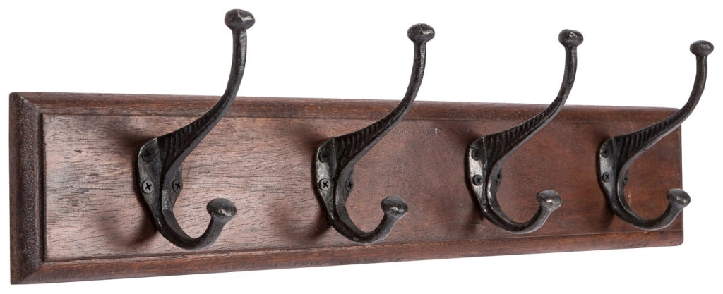 Biscottini Attaccapanni da parete in legno massiccio e ferro forgiato a mano finitura noce 60x12x16 cm
