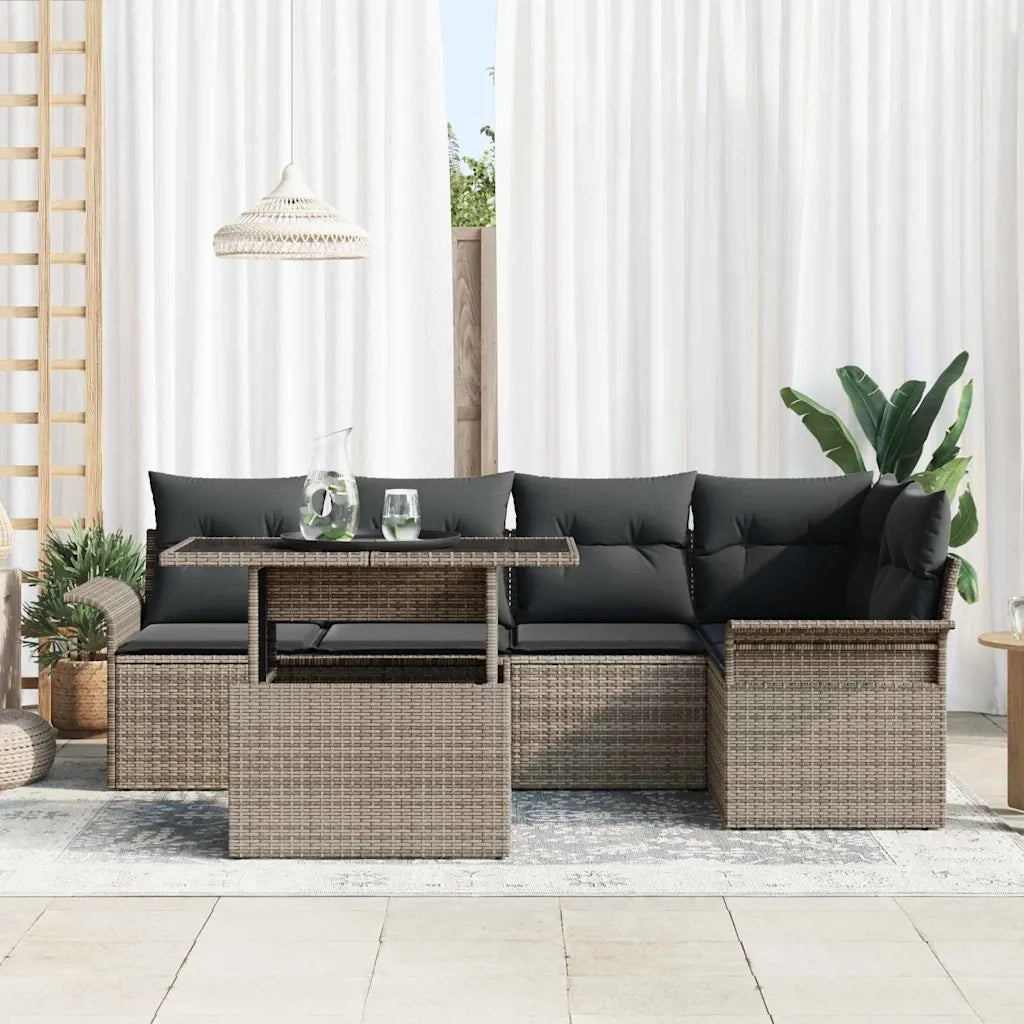 Set Divano da Giardino con cuscino 6 pcs Grigio polyrattan 3348285